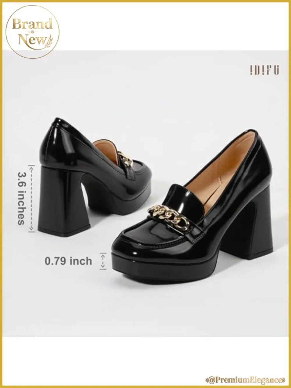 Platform chunky heel loafers with metal chain square toe slip on